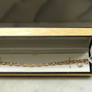 18KT Gold over Sterling Silver Heart Infinity Bracelet Diamond Accent